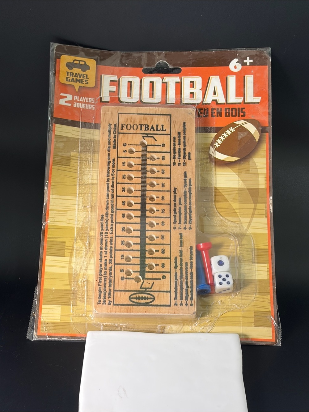 NWT Greenbrier Football Wooden Travel Game 2 Player Peg Dice Game 2018 Sealed